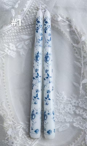 25cm Blue & White Porcelain Taper Candles – Set of 2