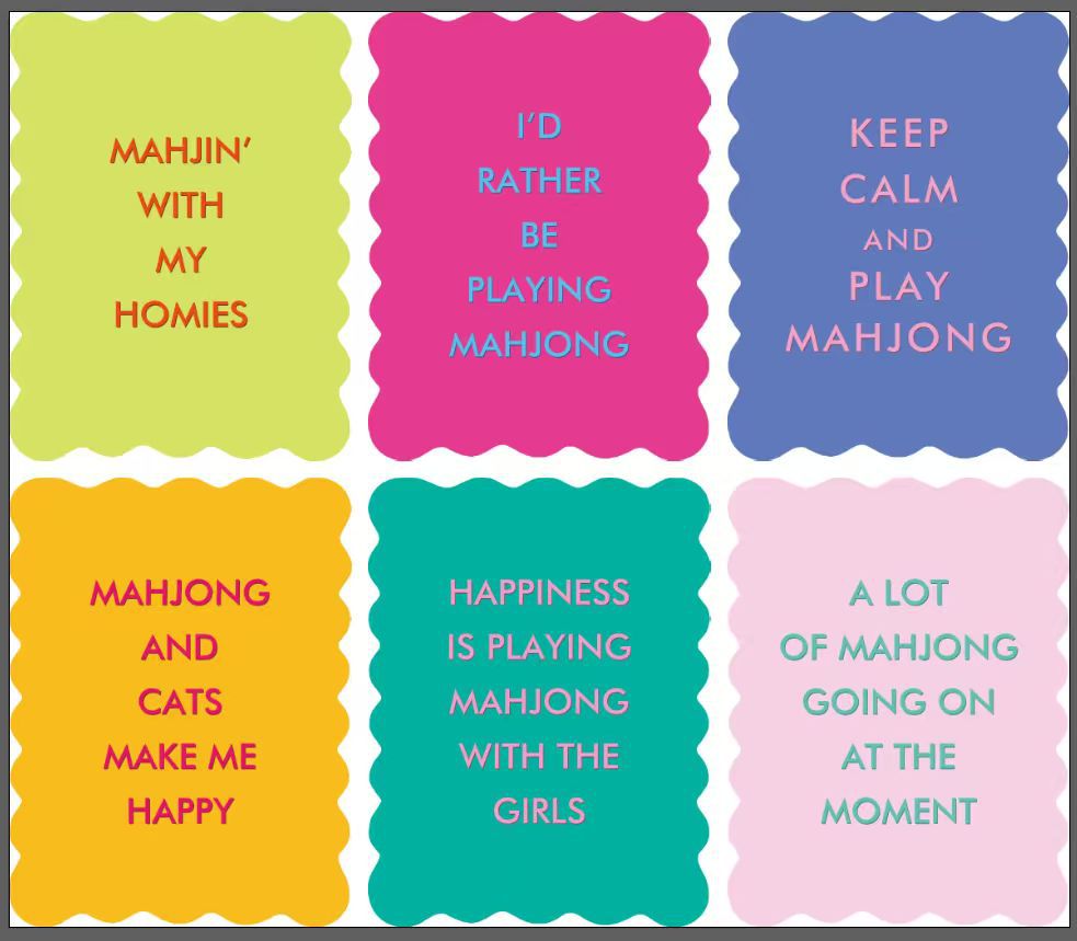 PVC Mahjong Game Cards Set – Colorful Washi Style Cards with Fun Sayings & Wave Edge Design for Couples Game