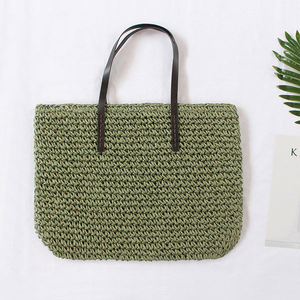 Minimalist Woven Straw Shoulder Bag – Medium Square Tote with Zipper Closure for Summer Style