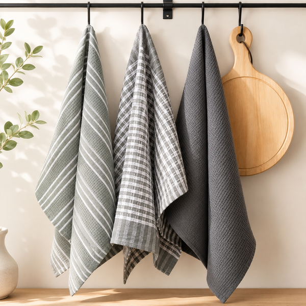 3-Pack Cotton Kitchen Towels, Absorbent Dish Cloths, Tea Towels & Table Mats