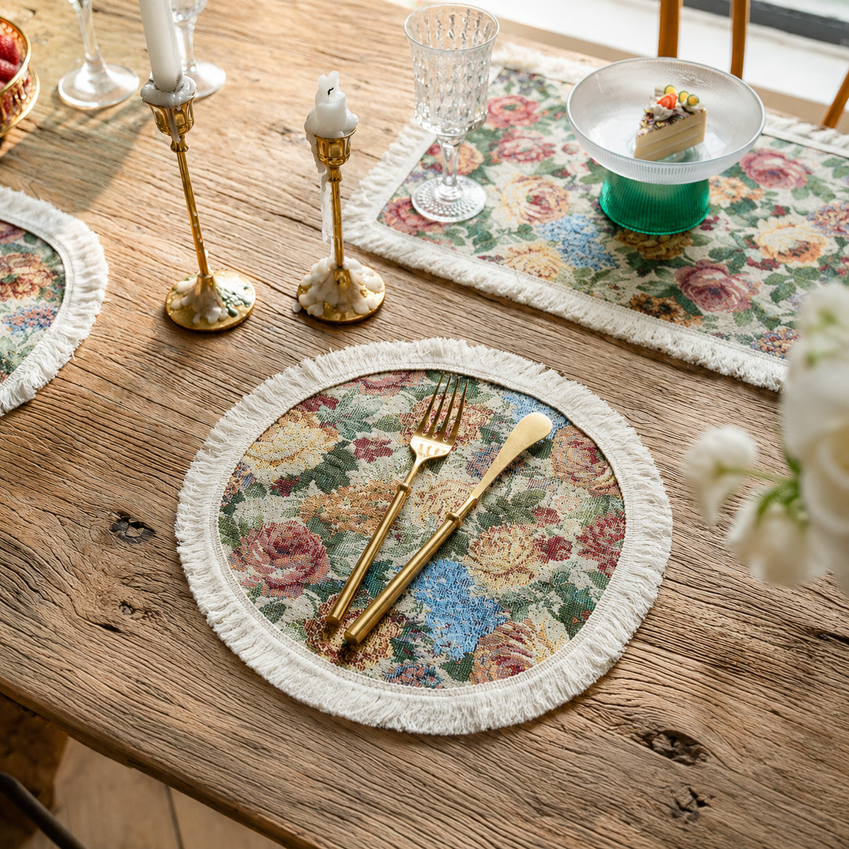 Floral Round Tassel Placemat, Decorative Dining Table Mat