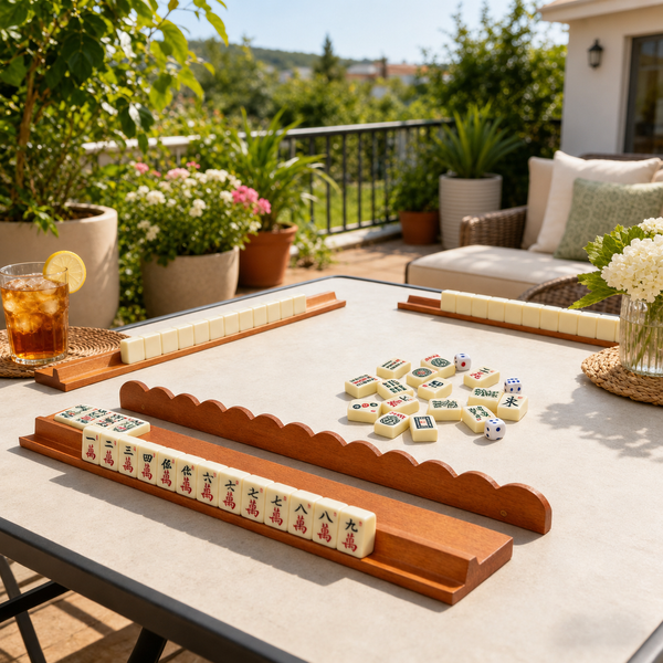 Wooden Mahjong Rack Set – Lightweight Tile Holder with Magnetic Pushers for American Mahjong Games