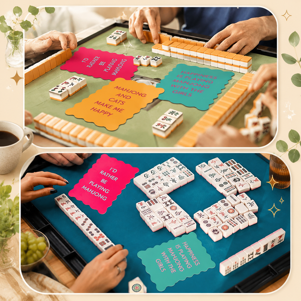 PVC Mahjong Game Cards Set – Colorful Washi Style Cards with Fun Sayings & Wave Edge Design for Couples Game