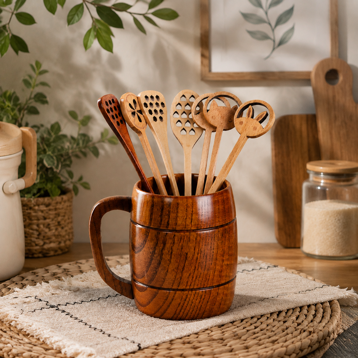 Wooden Honey Spoon with Long Handle | Natural Honey Dipper Coffee Stirring Spoon