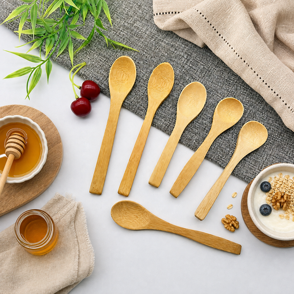Natural Wooden Spoon Set | Long Handle Bamboo Honey Coffee Stirring Spoon for Kitchen