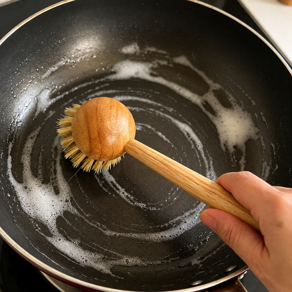 Natural Wooden Pot Brush | Eco-Friendly Kitchen Scrub Brush with Fiber Bristles
