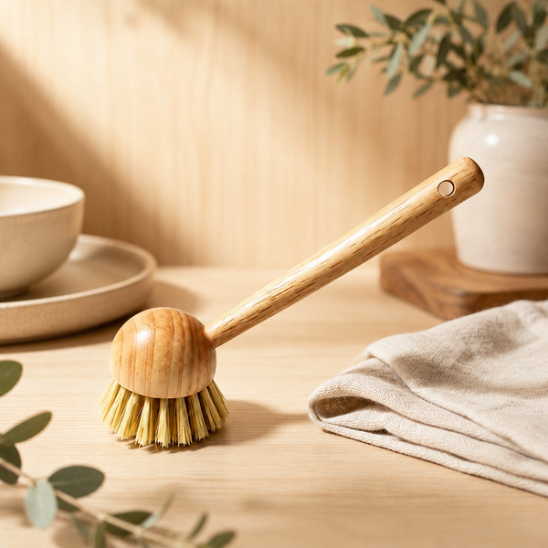 Natural Wooden Pot Brush | Eco-Friendly Kitchen Scrub Brush with Fiber Bristles