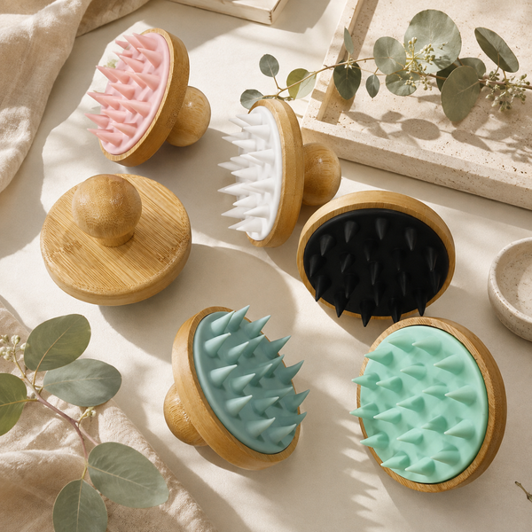 Bamboo Scalp Massage Brush | Silicone Shampoo Brush for Hair Washing & Scalp Care