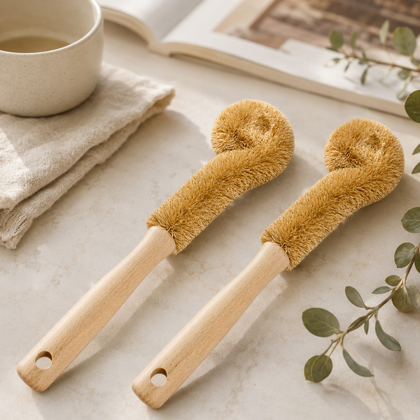 Natural Coconut Fiber Cup Brush | Wooden Handle Bottle Cleaner for Kitchen Cleaning