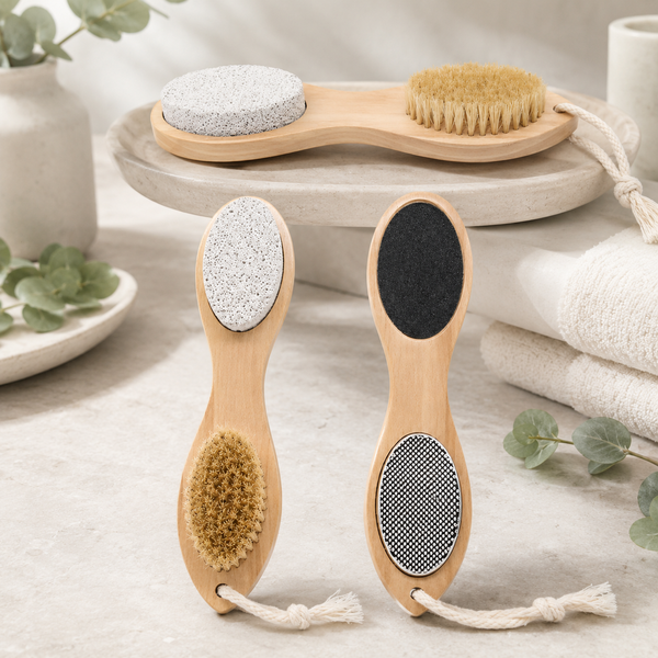 4-in-1 Wooden Foot Brush | Callus Remover Scrubber for Exfoliating & Foot Care