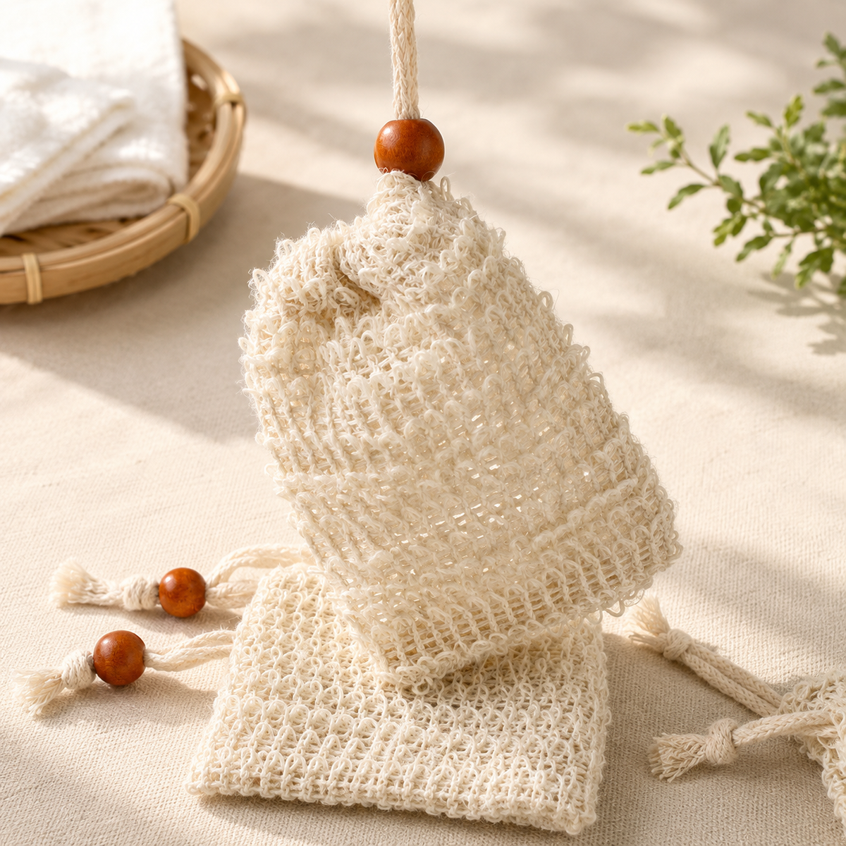 Linen Soap Bag | Handmade Soap Saver Pouch with Drawstring for Shower & Bath