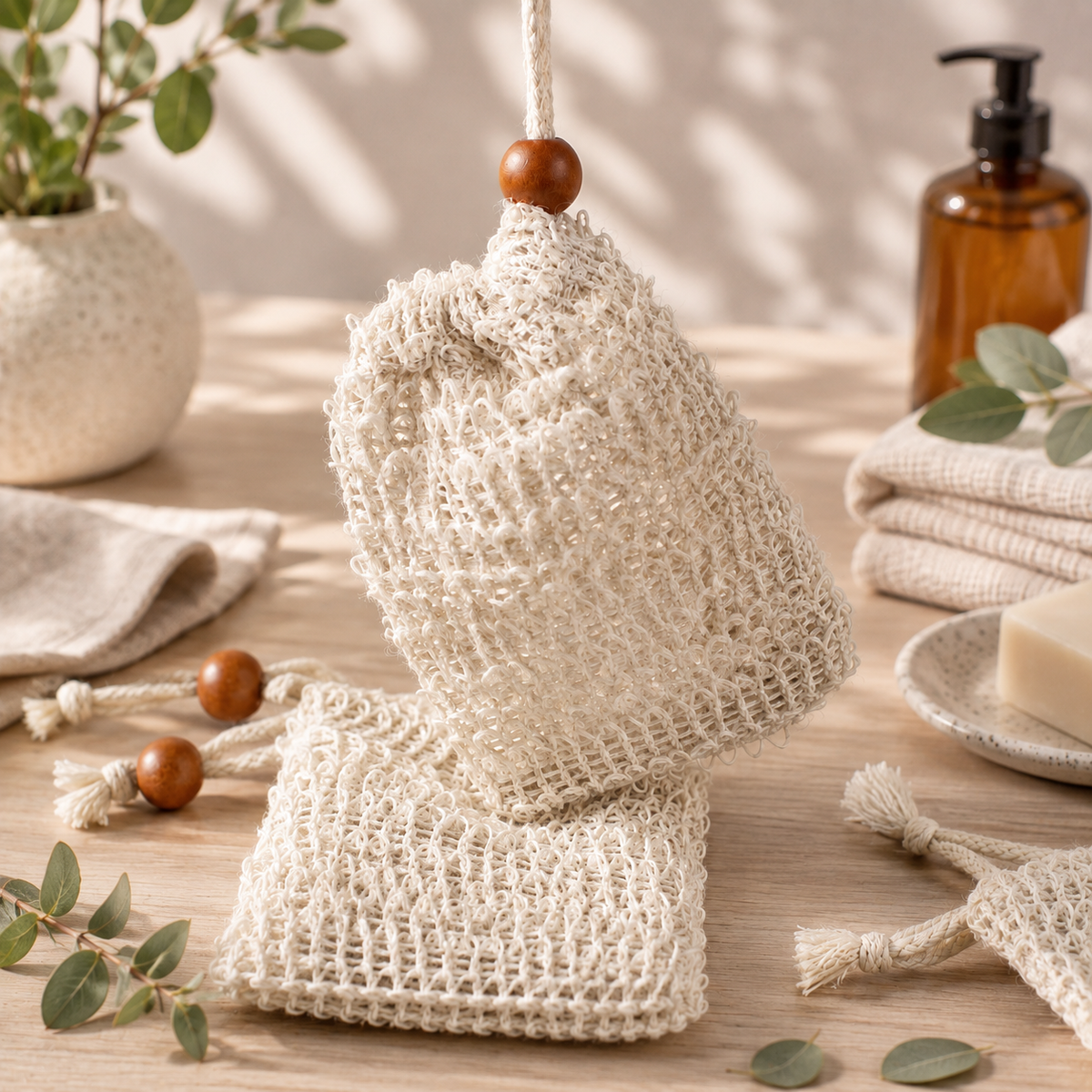 Linen Soap Bag | Handmade Soap Saver Pouch with Drawstring for Shower & Bath