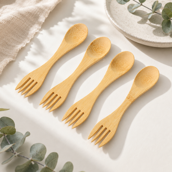 Bamboo Double Ended Fork Spoon | Natural Kids Utensil for Eco Friendly Dining