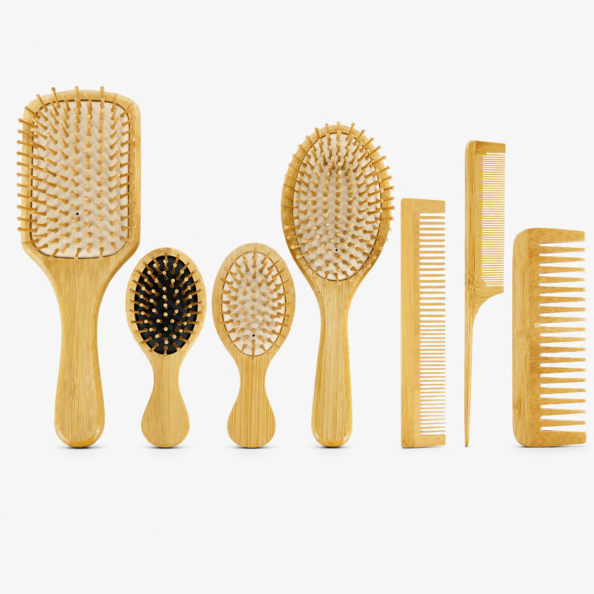 Bamboo Cushion Hair Brush | Wide Tooth Massage Comb for Detangling & Styling