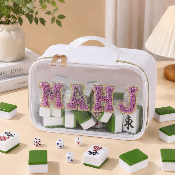 Large Mahjong Storage Bag – Waterproof PVC Travel Organizer with Letter Design for Mahjong Sets & Accessories
