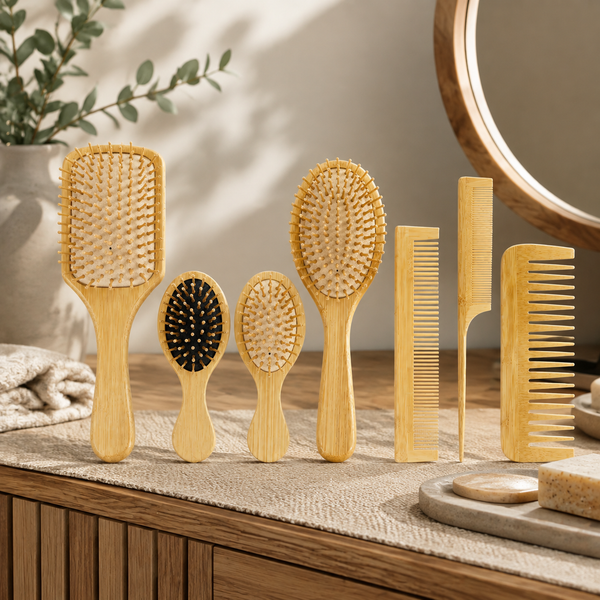 Bamboo Cushion Hair Brush | Wide Tooth Massage Comb for Detangling & Styling