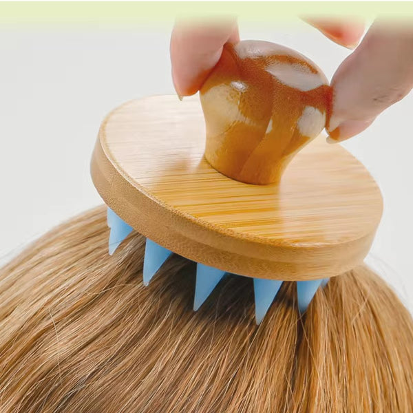 Bamboo Scalp Massage Brush | Silicone Shampoo Brush for Hair Washing & Scalp Care