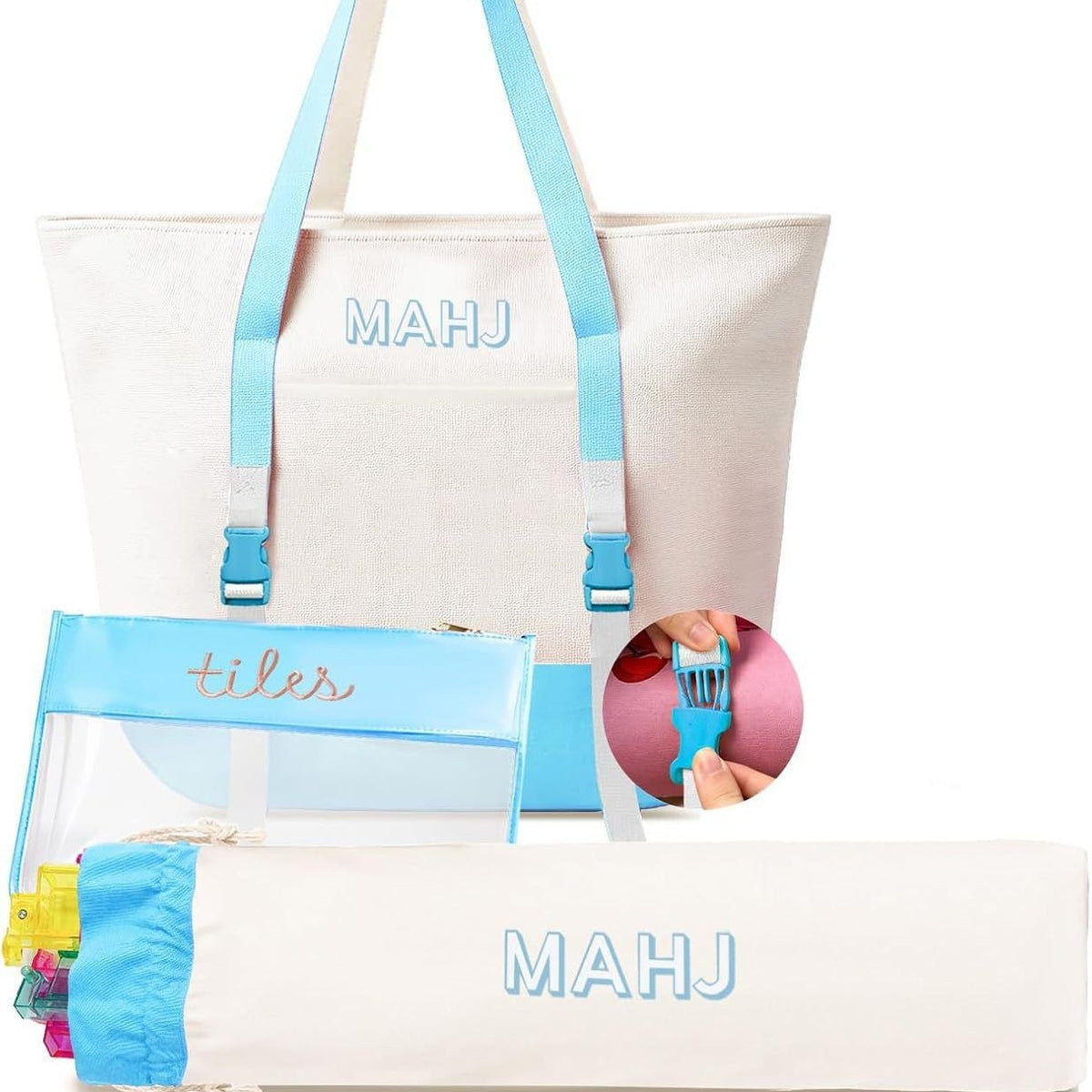 Large Capacity Mahjong Storage Bag Set – 3-Piece Canvas Carry Tote with Handle & Shoulder Strap
