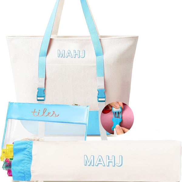 Large Capacity Mahjong Storage Bag Set – 3-Piece Canvas Carry Tote with Handle & Shoulder Strap