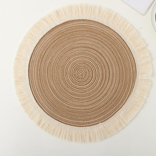 Round Cotton Tassel Placemat, Farmhouse Dining Table Mat