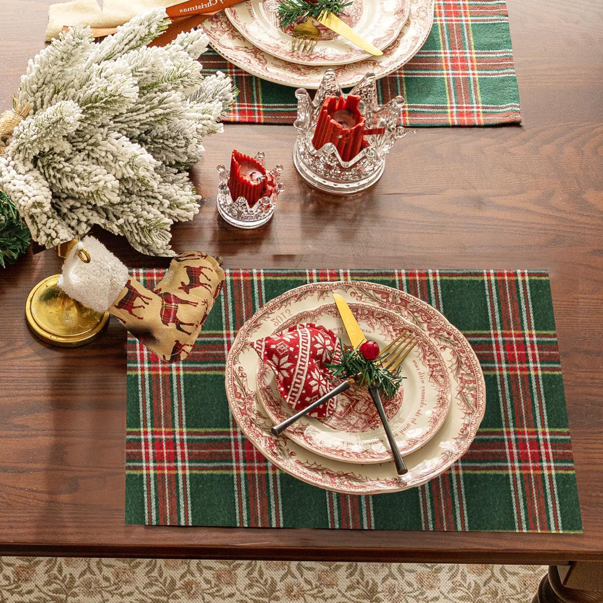 Christmas Plaid Placemat, Red Black White Dining Table Mat