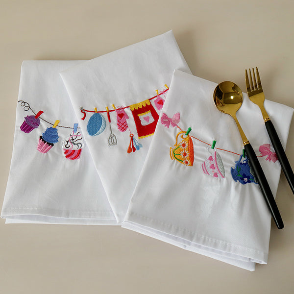 White Embroidered Napkin, Tea Towel and Food Styling Cloth