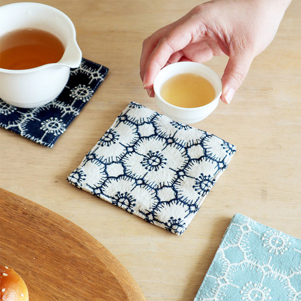 Embroidered Cotton Linen Coaster, Double-Layer Tea Cup Mat