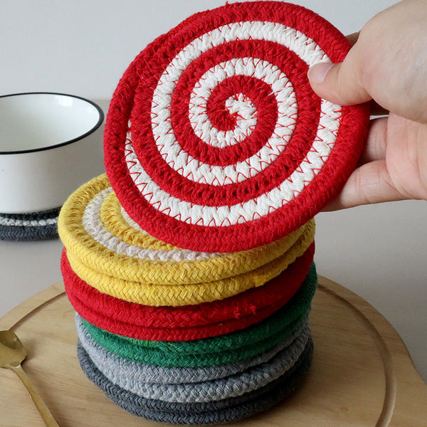 Handwoven Cotton Rope Coaster, Thick Spiral Heat-Resistant Table Mat