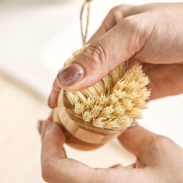 Natural Wooden Dish Brush | Sisal Kitchen Scrub Brush for Pots, Pans & Dishes