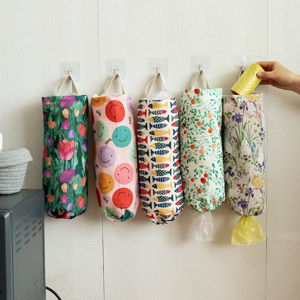 Waterproof Printed Plastic Bag Holder, Hanging Kitchen Storage Organizer Bag