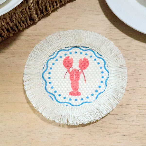 Fresh Floral Tassel Coaster, Round Fabric Mug Mat & Heat Resistant Table Protector