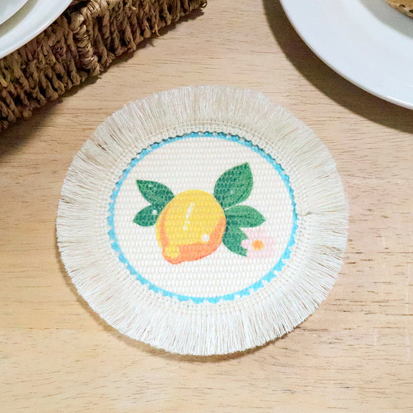 Fresh Floral Tassel Coaster, Round Fabric Mug Mat & Heat Resistant Table Protector