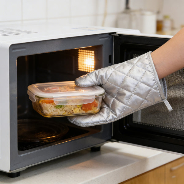 Silver Heat-Resistant Oven Mitt, Thickened Microwave & Baking Glove