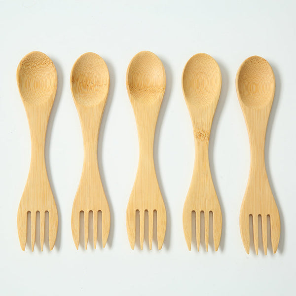 Bamboo Double Ended Fork Spoon | Natural Kids Utensil for Eco Friendly Dining
