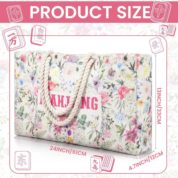 American Mahjong Storage Bag Set, Beige Floral Print 3-Piece Organizer
