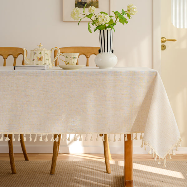 Solid Waterproof Tablecloth, Cotton Linen Rectangular Table Cover
