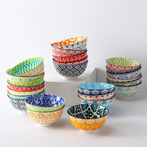 Bohemian Ceramic Pedestal Bowl – Underglaze Rice & Soup Bowl