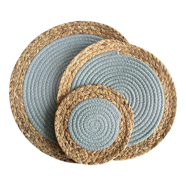 Handwoven Seagrass & Cotton Rope Trivet, Round Heat Resistant Pot Holder, Table Mat & Coaster