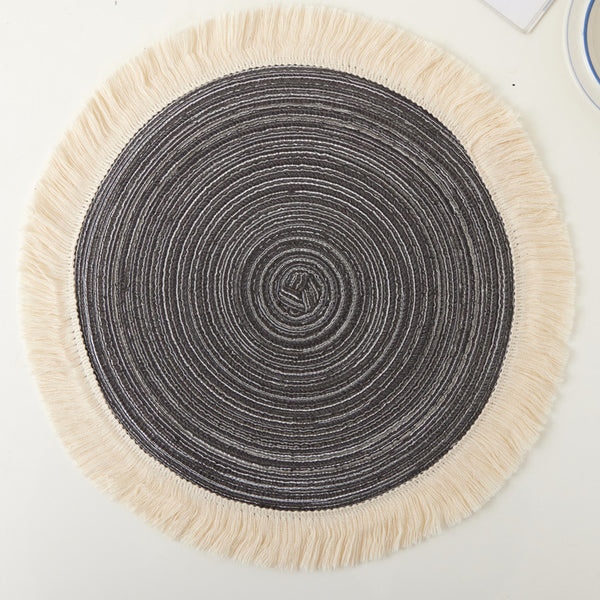 Round Cotton Tassel Placemat, Farmhouse Dining Table Mat