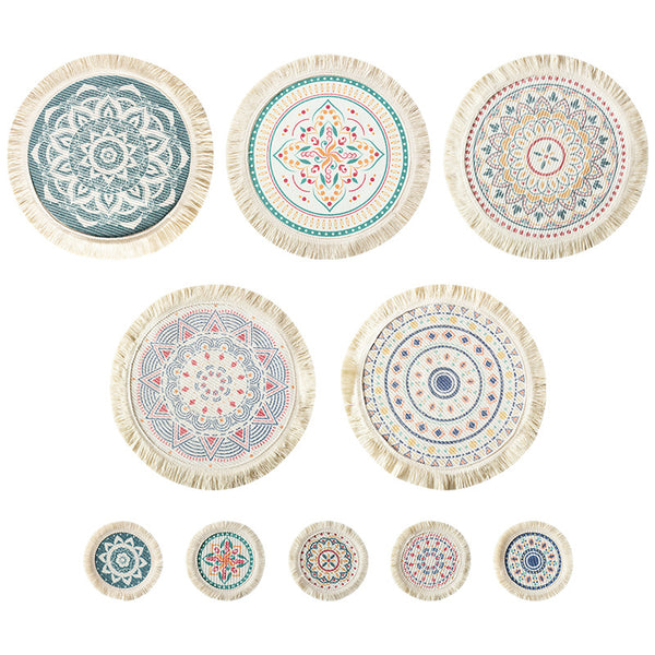 Printed Boho Placemat, Mandala Tassel Table Mat for Kitchen Decor