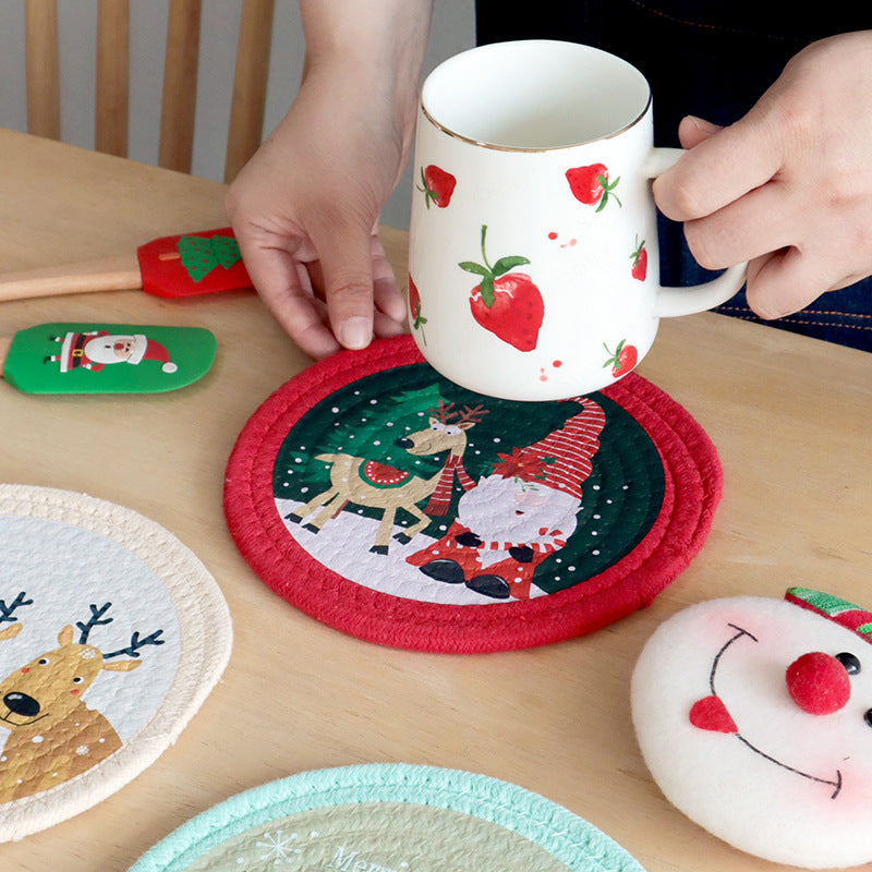 Round Christmas Cotton Rope Trivet, Heat Resistant Table Mat & Cup Coaster