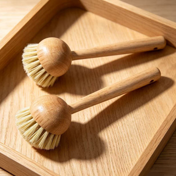 Natural Wooden Pot Brush | Eco-Friendly Kitchen Scrub Brush with Fiber Bristles