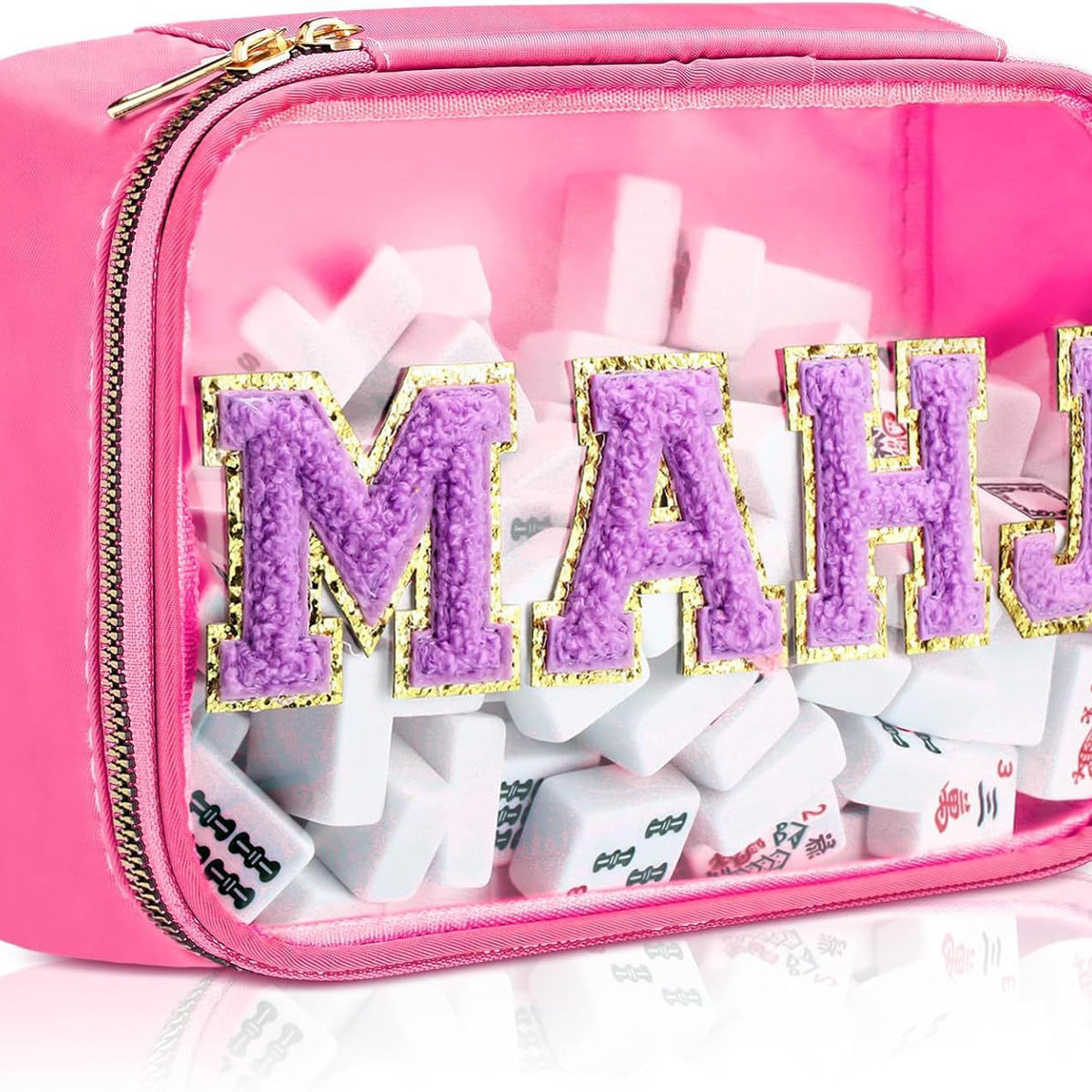 Large Mahjong Storage Bag – Waterproof PVC Travel Organizer with Letter Design for Mahjong Sets & Accessories