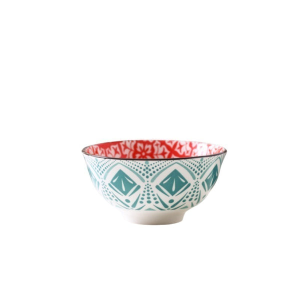Bohemian Ceramic Pedestal Bowl – Underglaze Rice & Soup Bowl