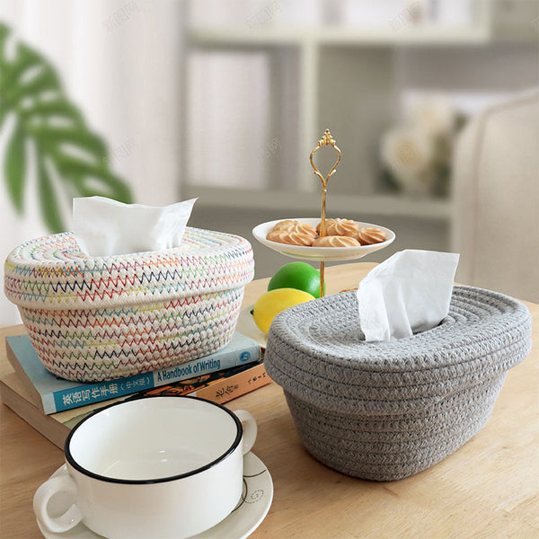 Woven Cotton Rope Tissue Box, Nordic Desktop Storage Basket