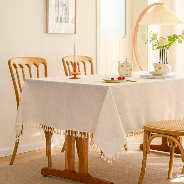 Solid Waterproof Tablecloth, Cotton Linen Rectangular Table Cover