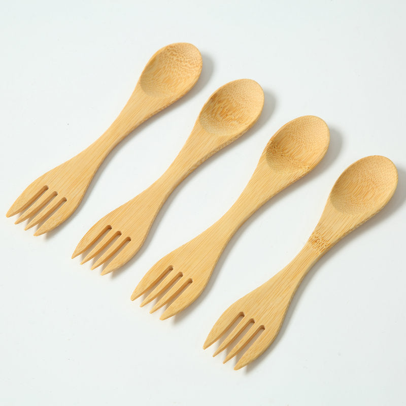 Bamboo Double Ended Fork Spoon | Natural Kids Utensil for Eco Friendly Dining