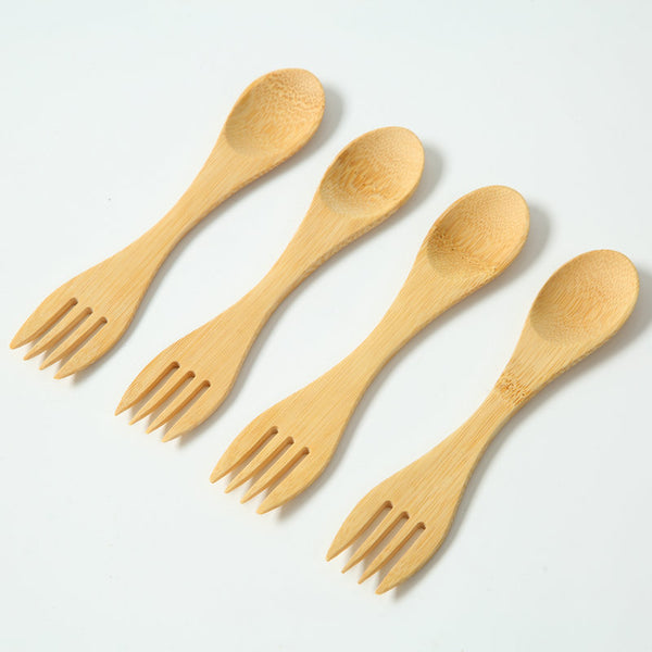Bamboo Double Ended Fork Spoon | Natural Kids Utensil for Eco Friendly Dining