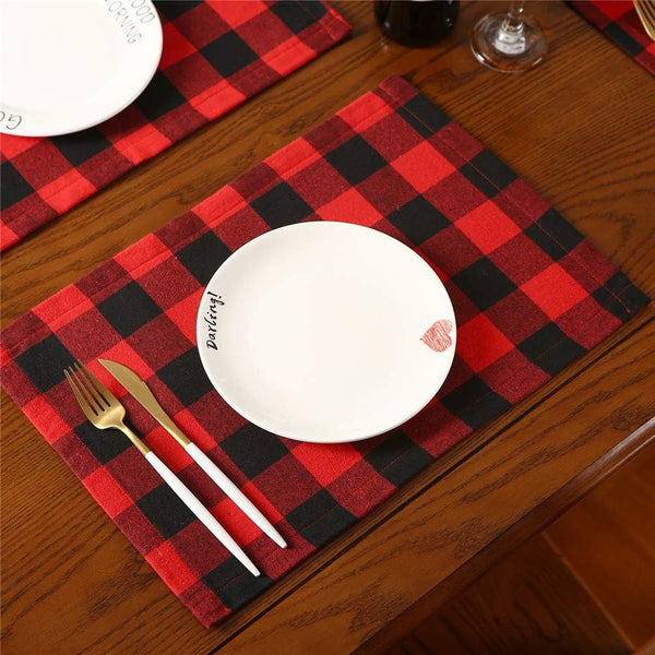 Christmas Plaid Placemat, Red Black White Dining Table Mat