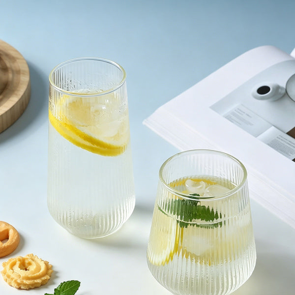 Ribbed Borosilicate Glass Tumbler – Japanese Style Hot & Cold Drink Cup
